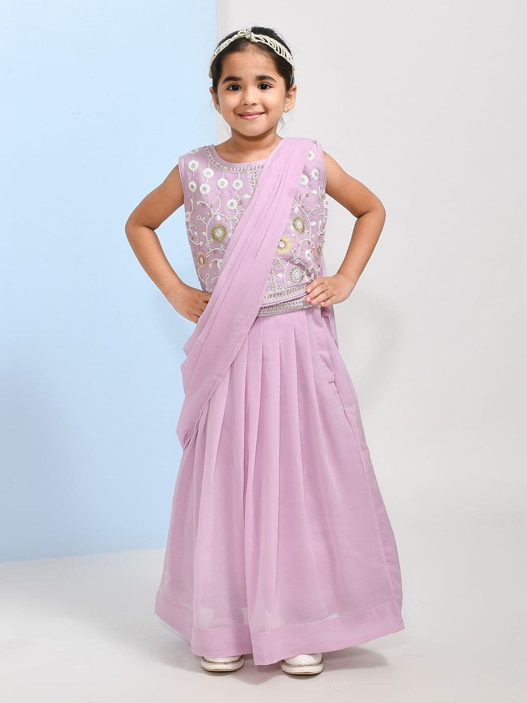 we11 Girls Embroidered Sequinned Ready to Wear Lehenga & Blouse With Dupatta - view 1