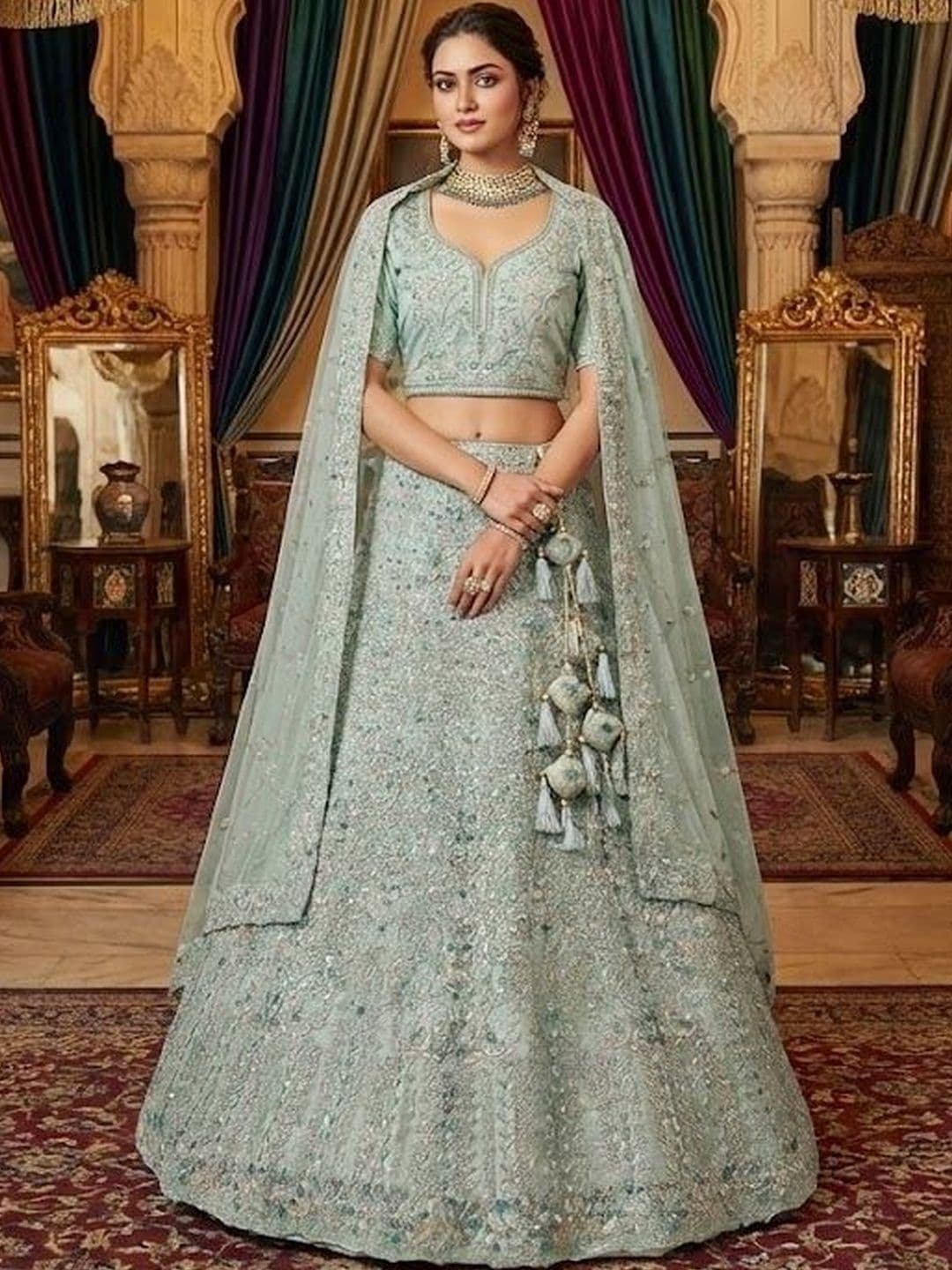 JIYANA WOMENS CHOICE Embellished Sequinned Semi-Stitched Lehenga & Blouse With Dupatta - view 1