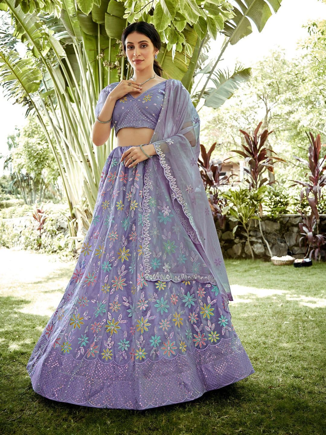 KALINI Embroidered Sequinned Semi-Stitched Lehenga & Blouse With Dupatta - view 1