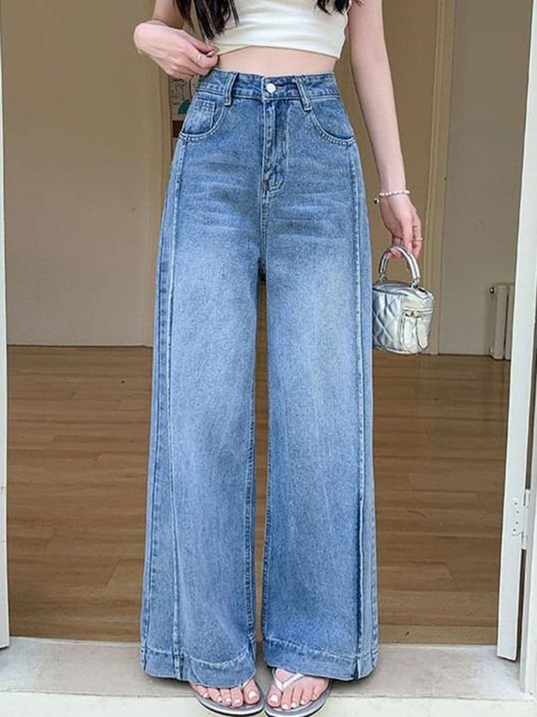 VBEAUTI Women Wide Leg High-Rise Light Fade Stretchable Jeans - view 1