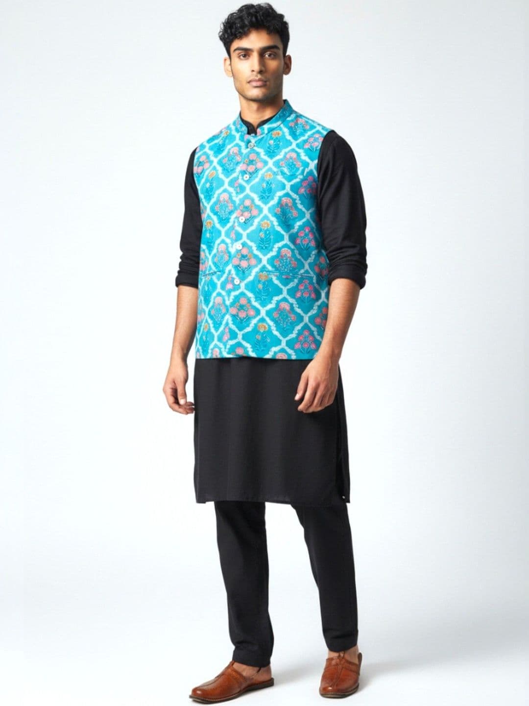 PRETANSHAH Printed Cotton Mandarin Collar Neck Woven Nehru Jackets - view 1