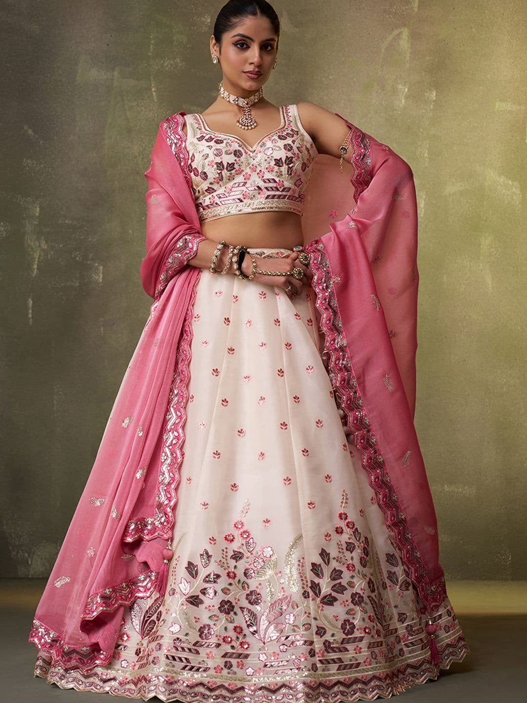 panchhi Sequinned Embroidered Organza Lehenga Choli With Dupatta - view 1