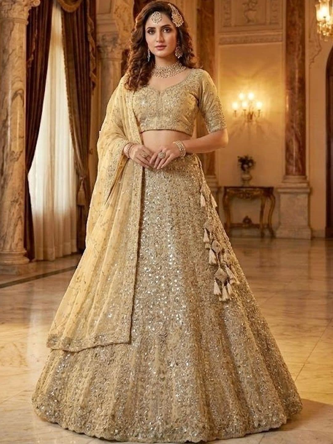 JIYANA WOMENS CHOICE Sequinned Semi-Stitched Lehenga & Unstitched Blouse With Dupatta - view 1