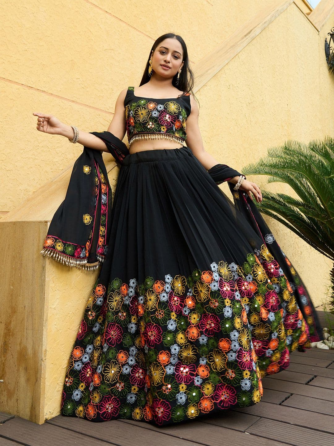 Warthy Ent Embroidered Mirror Work Ready to Wear Lehenga & Semi-Stitched Blouse With Dupatta - view 1