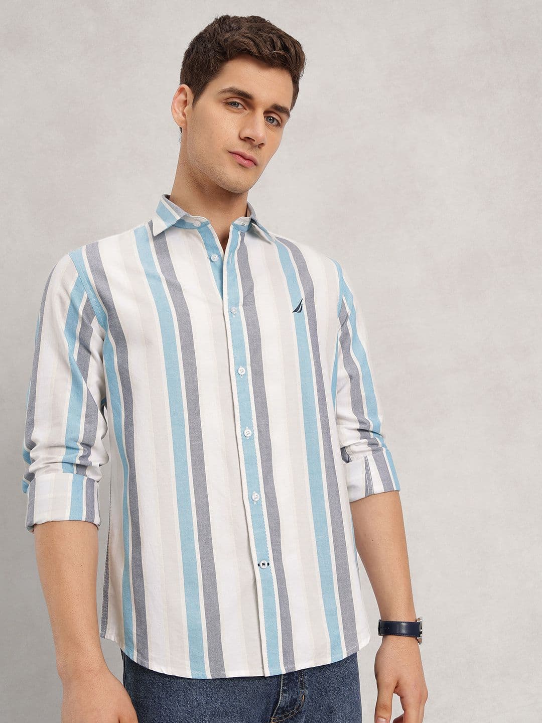 Nautica Slim Fit Striped Pure Cotton Casual Shirt - view 1
