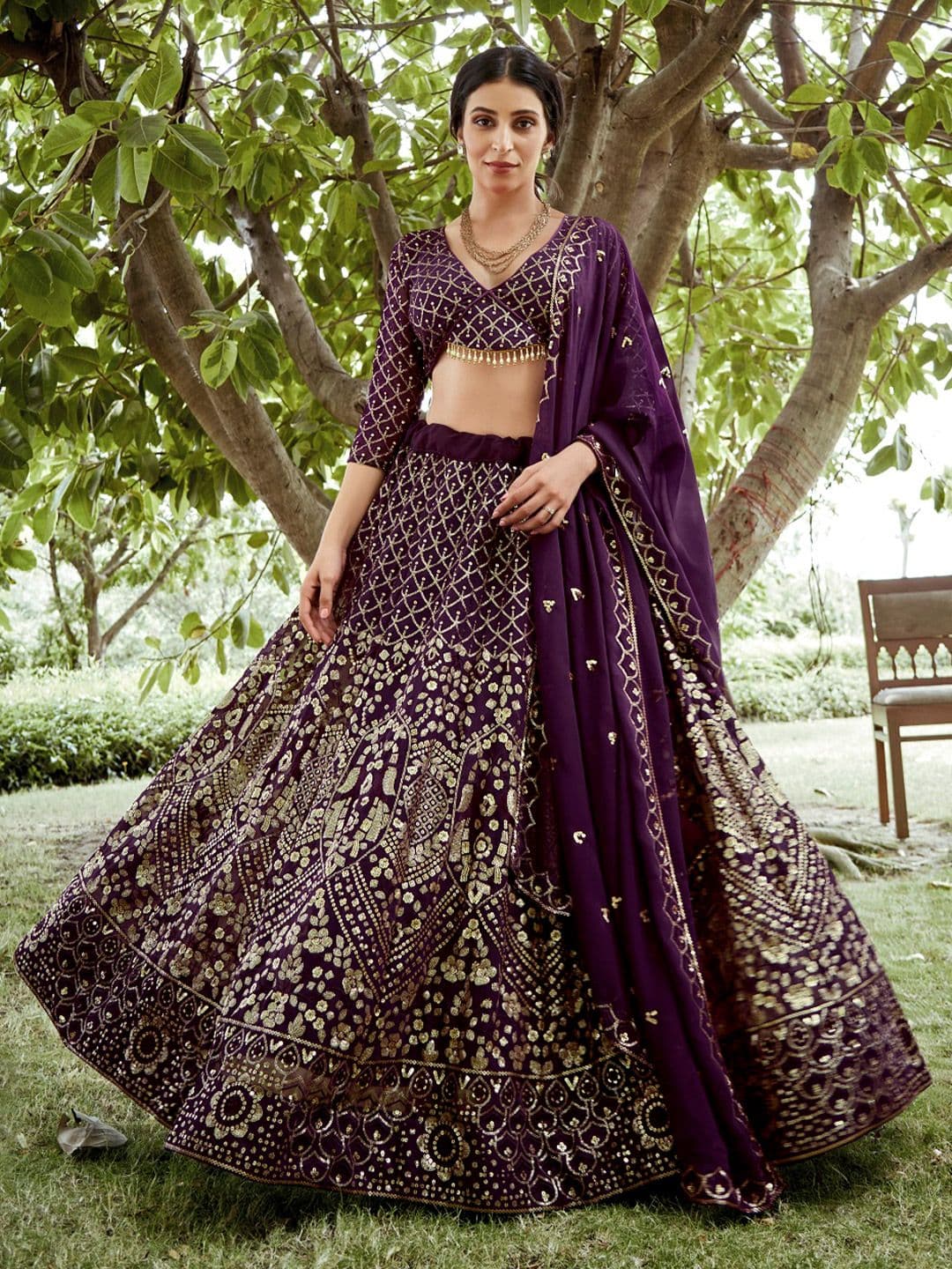 KALINI Embellished Sequinned Semi-Stitched Lehenga & Unstitched Blouse With Dupatta - view 1