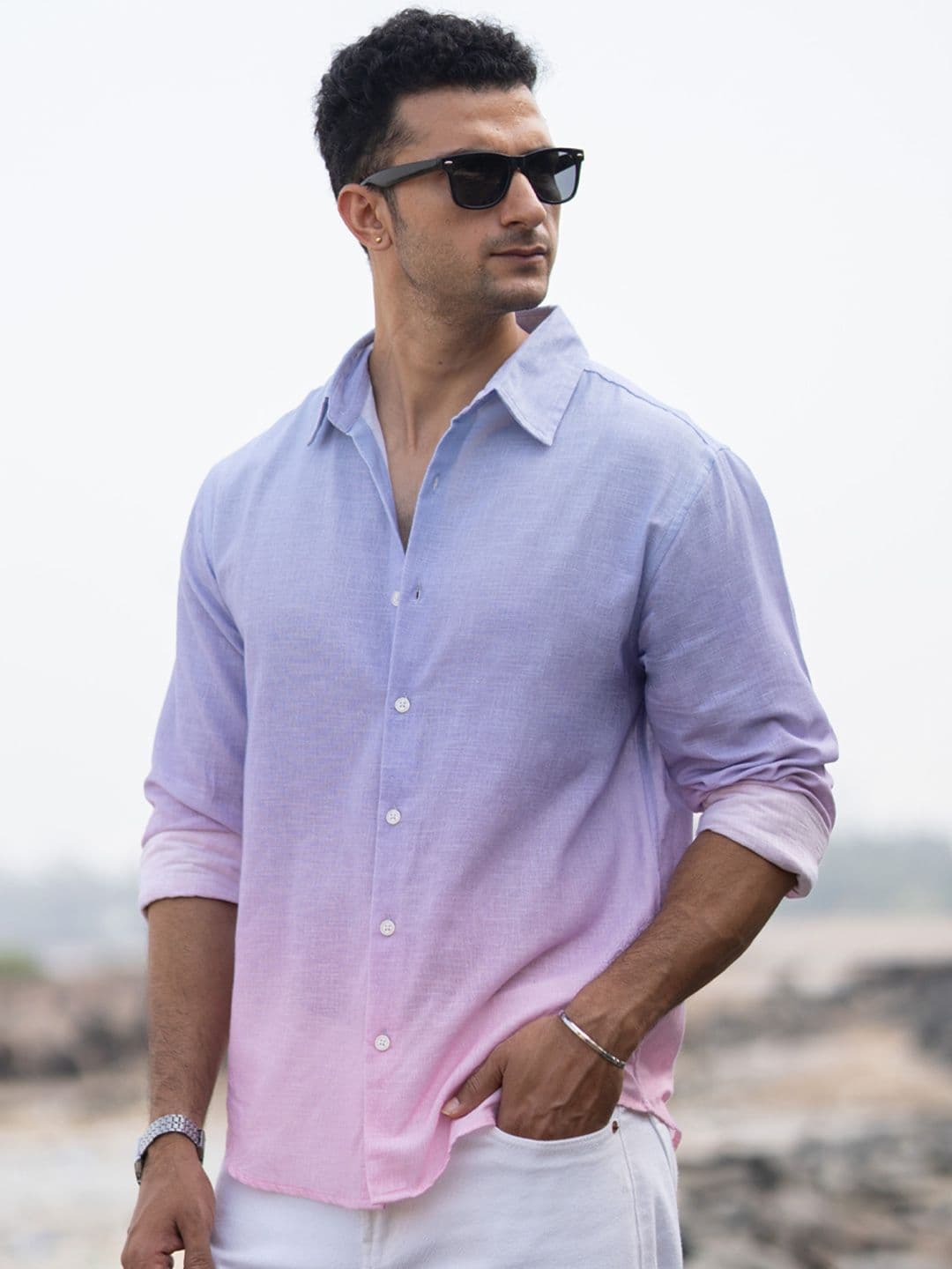 Powerlook Lilac Ombre Printed Cotton Long Sleeves Shirt - view 1