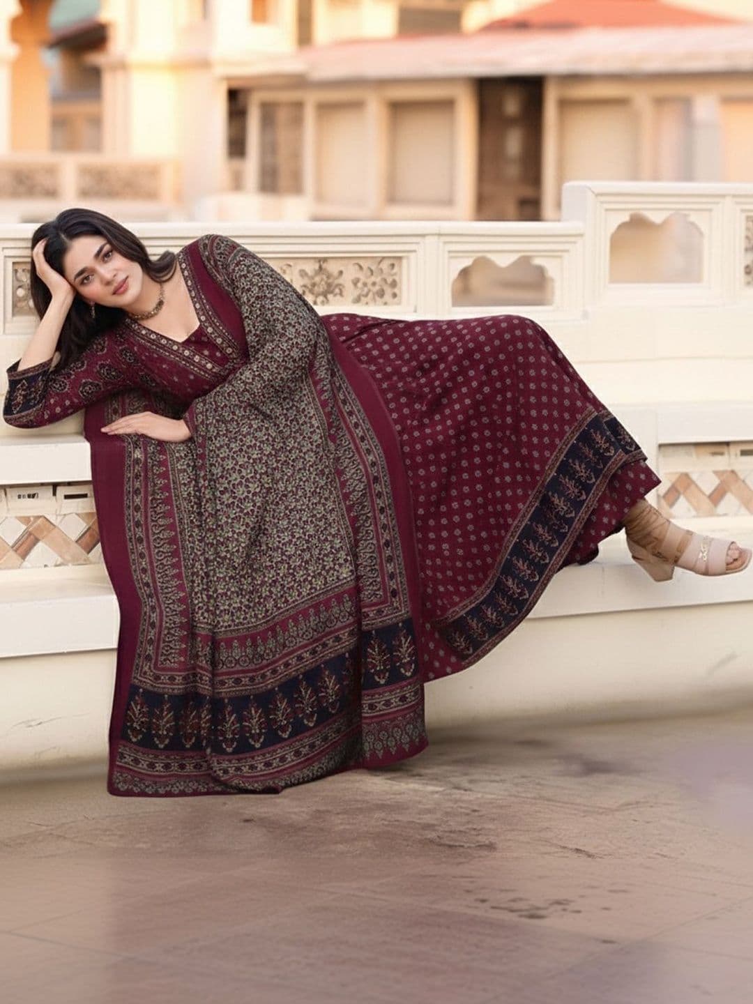 GoSriKi Women Ethnic Motifs Printed Panelled Kurta with Palazzos & With Dupatta - view 1