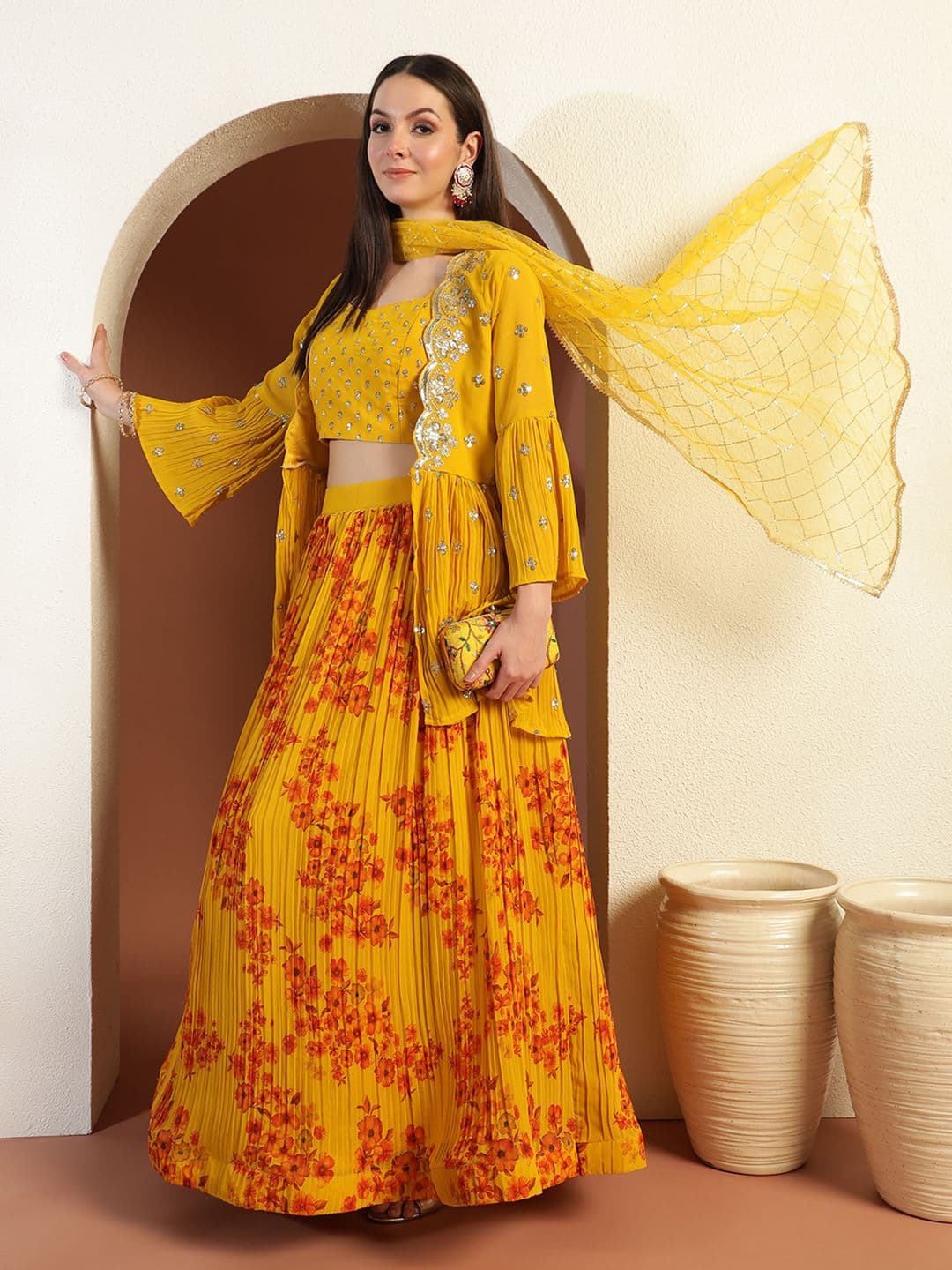 Chhabra 555 Floral Printed with broidered Poly Strappy Flared Lehenga Choli with Jacket - view 1