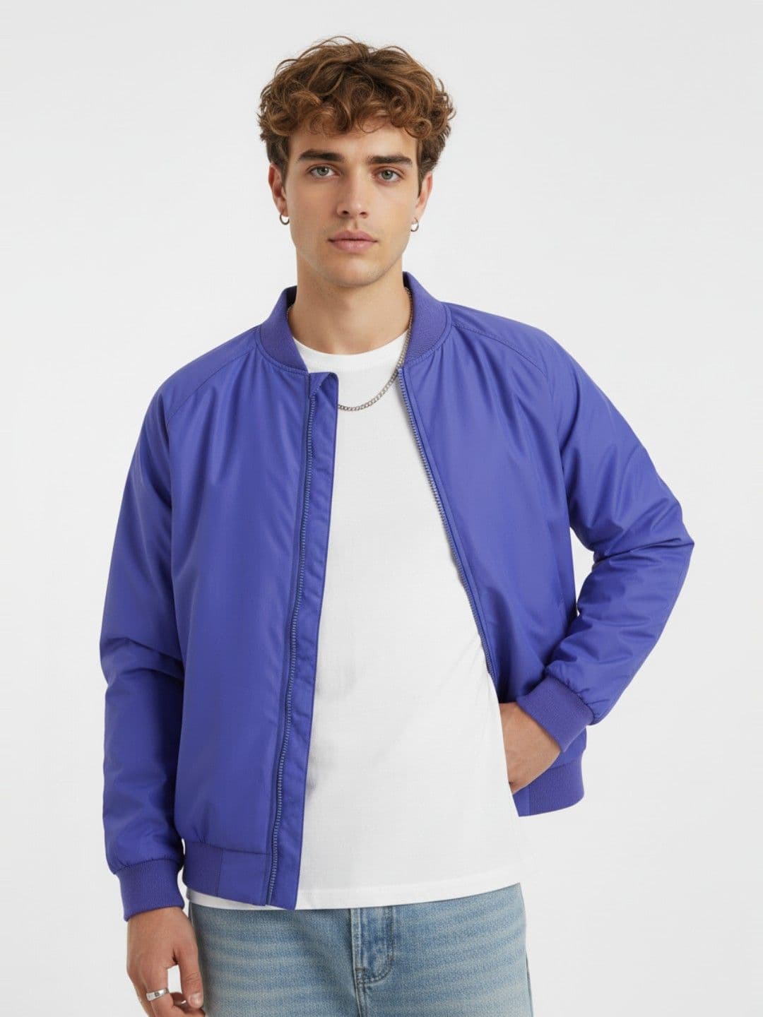 glitchez Stand Collar Relaxed Fit Bomber Jacket with Ruched Effect - view 1
