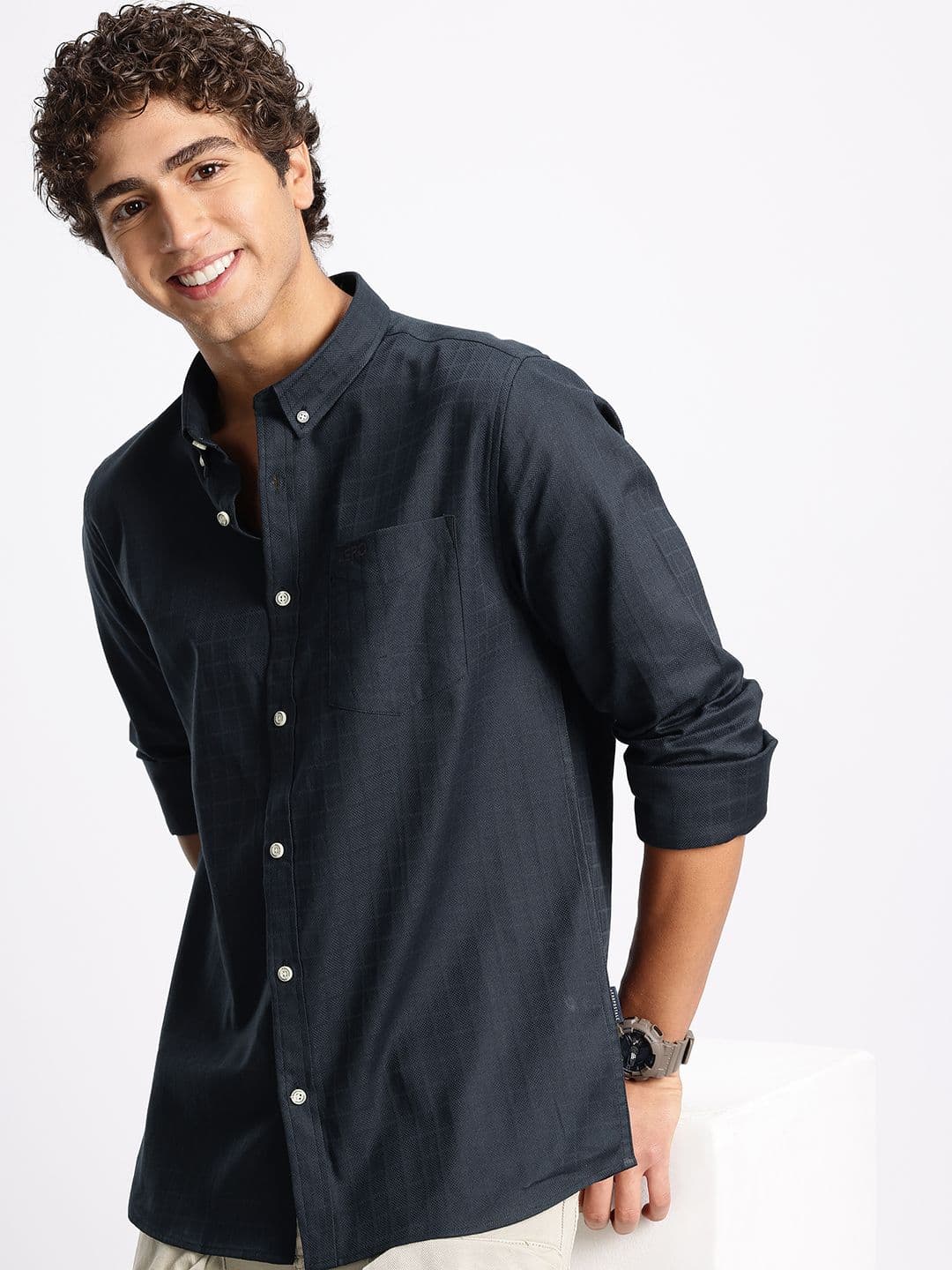 Aeropostale Pure Cotton Self Design Checked Casual Shirt - view 1