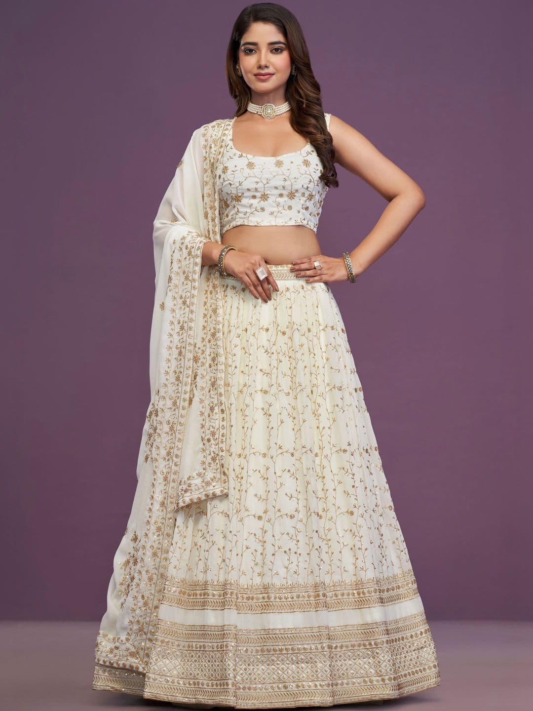 JIHU CULTURE Embroidered Semi-Stitched Lehenga & Blouse With Dupatta - view 1