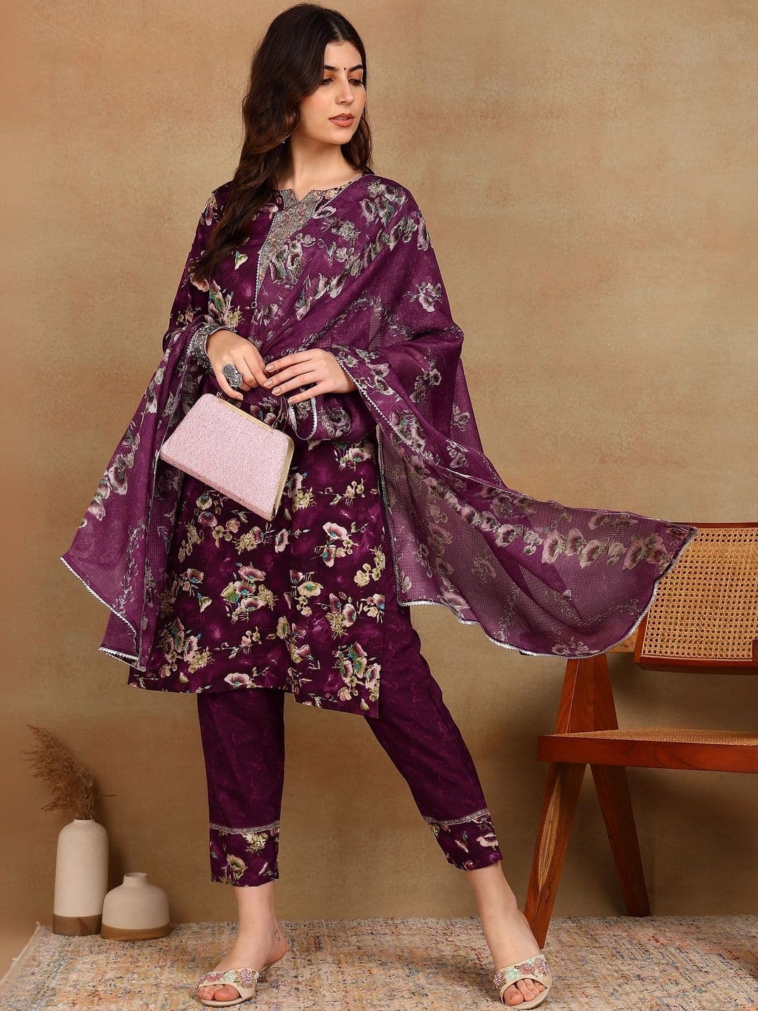 Moda Rapido Women Floral Printed Regular Gotta Patti Kurta with Trousers & With Dupatta - view 1