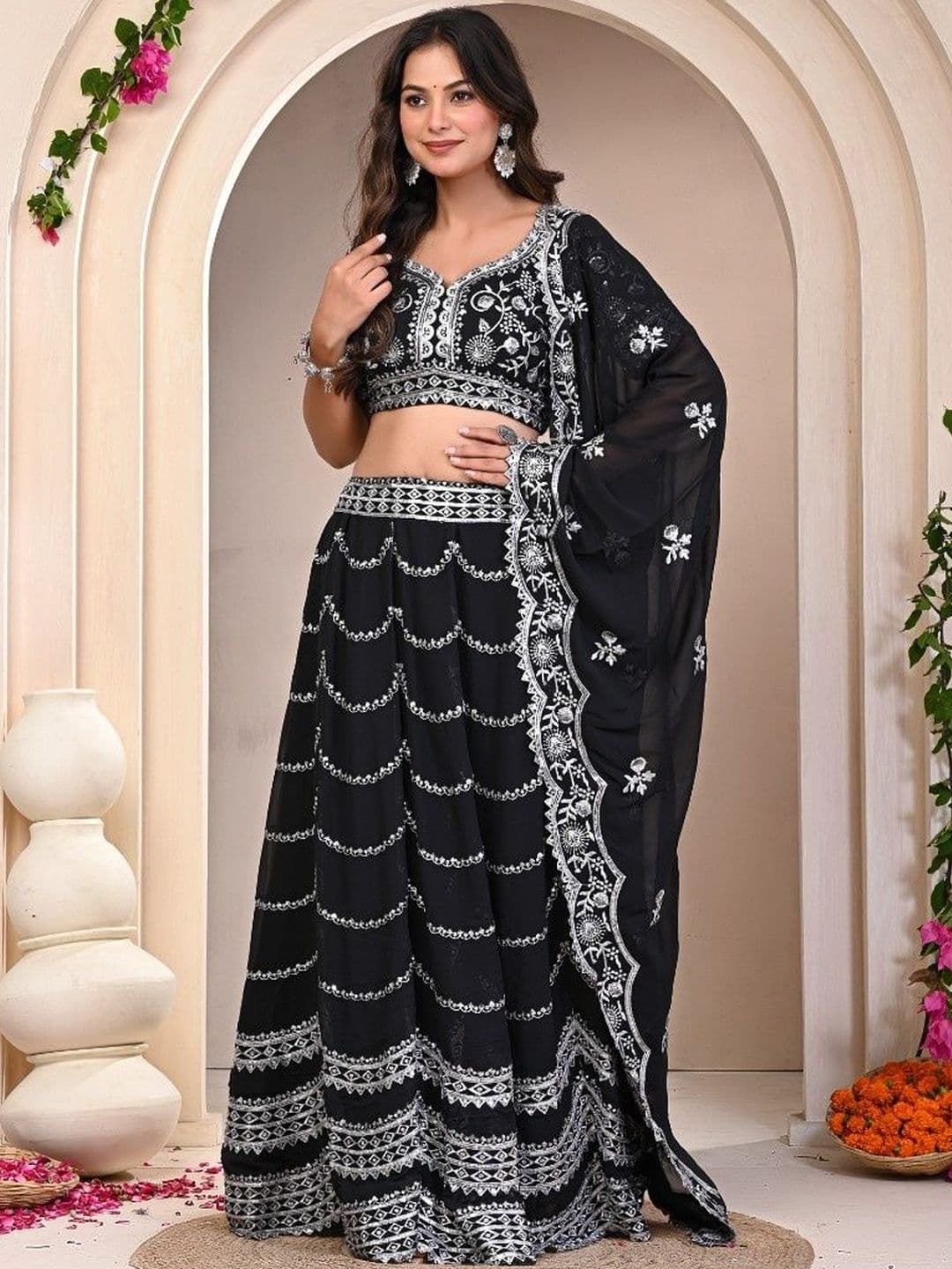 Futra Gabha Embroidered Thread Work Ready to Wear Lehenga & Blouse With Dupatta - view 1