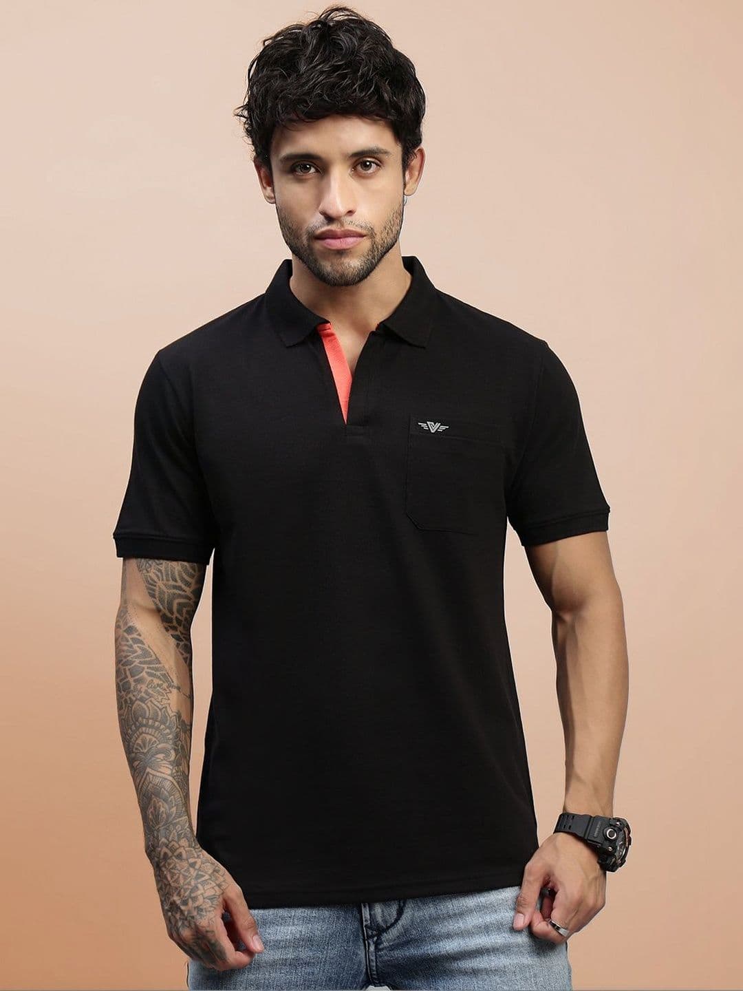 LUX VENUS Men Brand Logo Polo Collar Pockets T-shirt - view 1