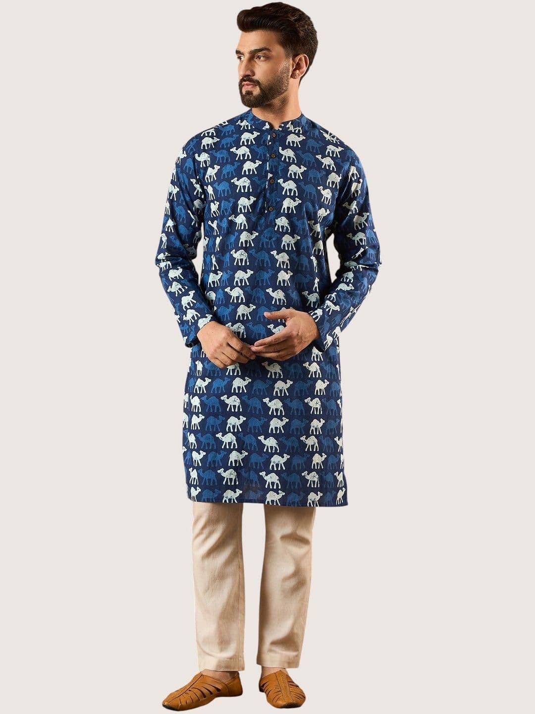 Anouk Rustic Men Floral Printed Flared Sleeves Thread Work Kurta - view 1