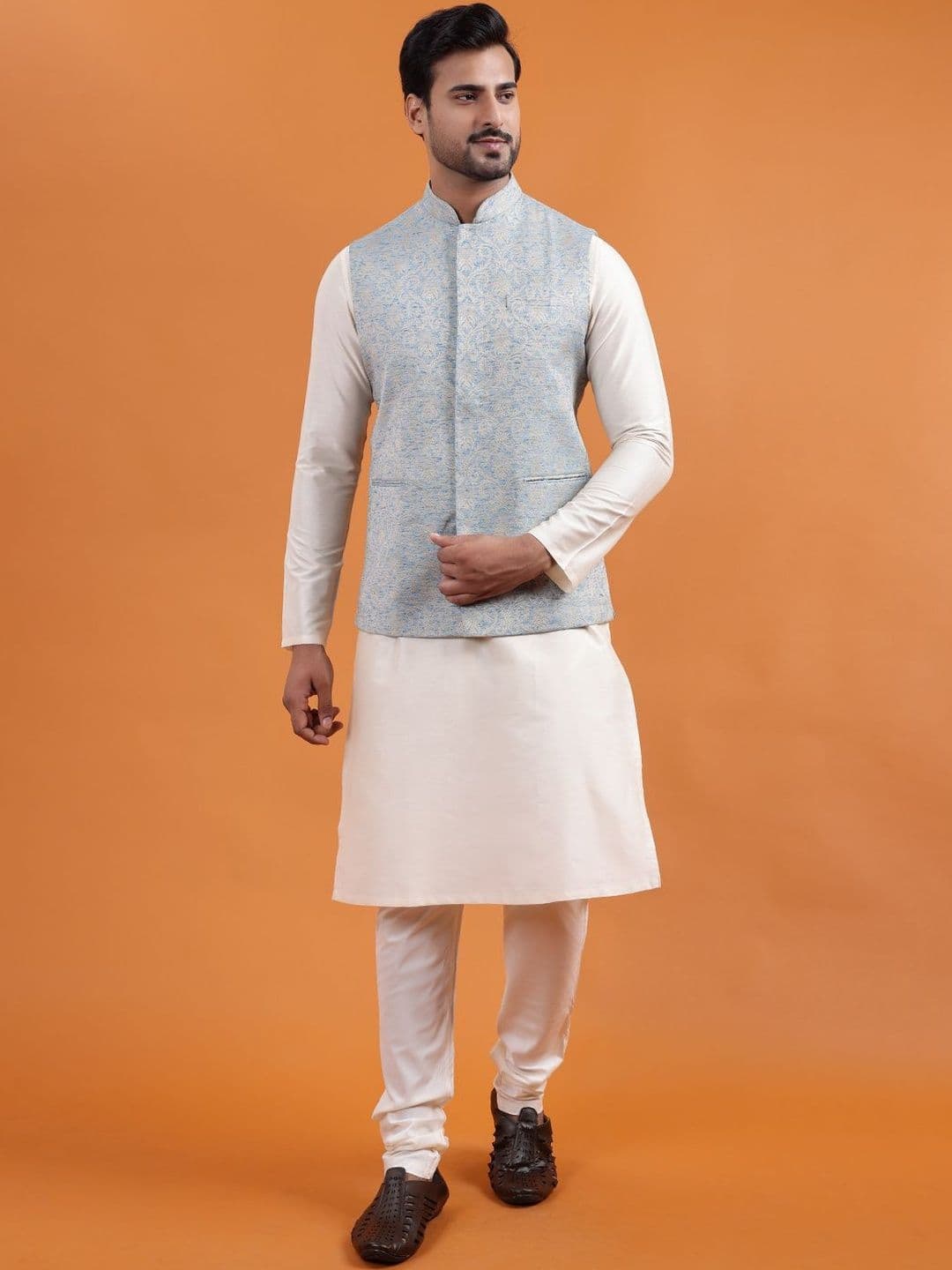 ZOIS Woven Design Sleeveless Nehru Jacket - view 1