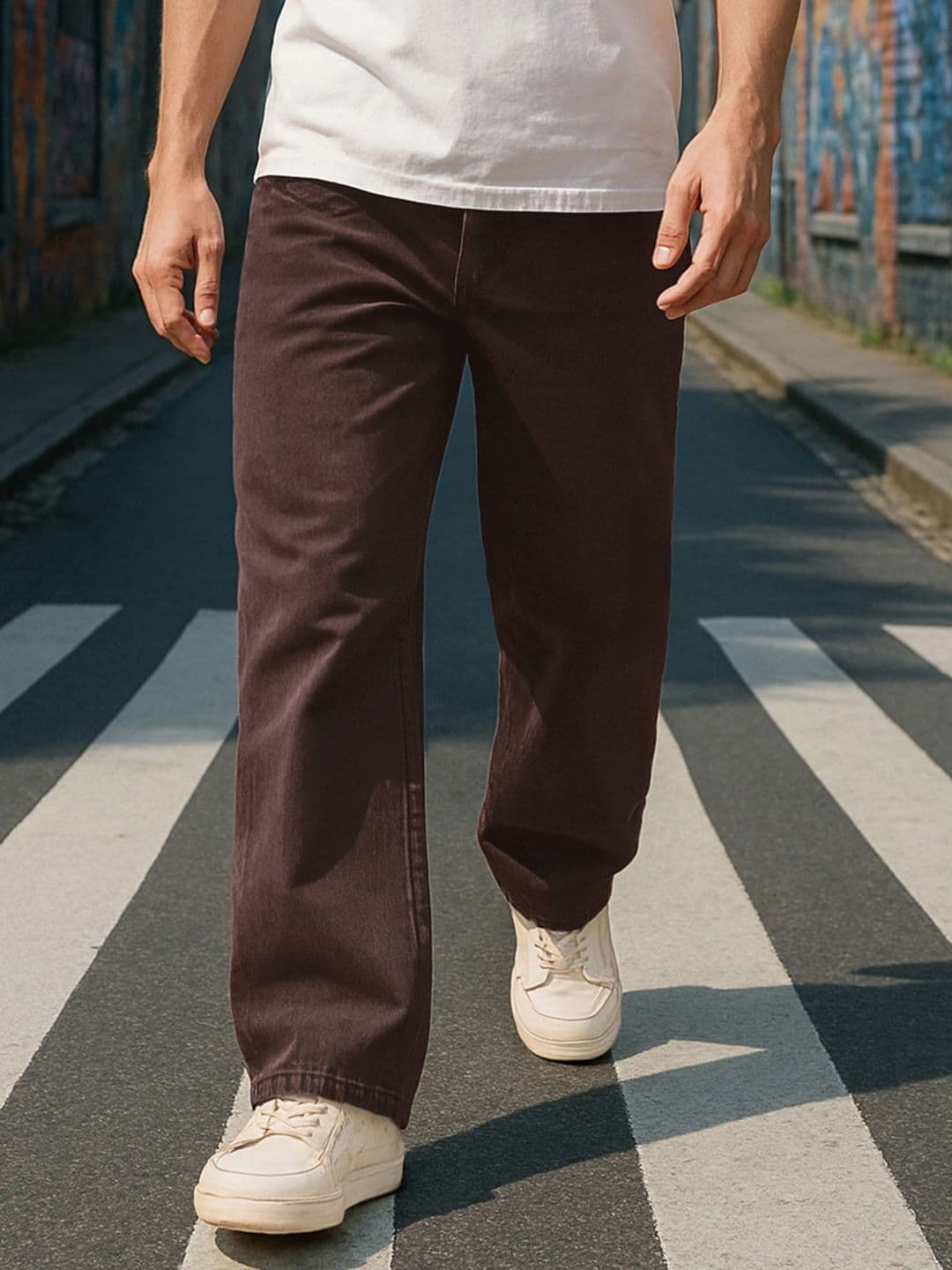 Bewakoof Men Brown Baggy High-Rise Straight Fit Jeans - view 1