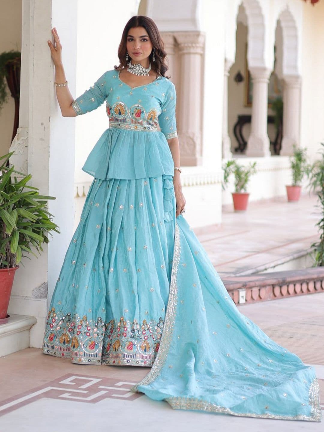 Livewear Embellished Sequinned Semi-Stitched Lehenga & Blouse With Dupatta - view 1
