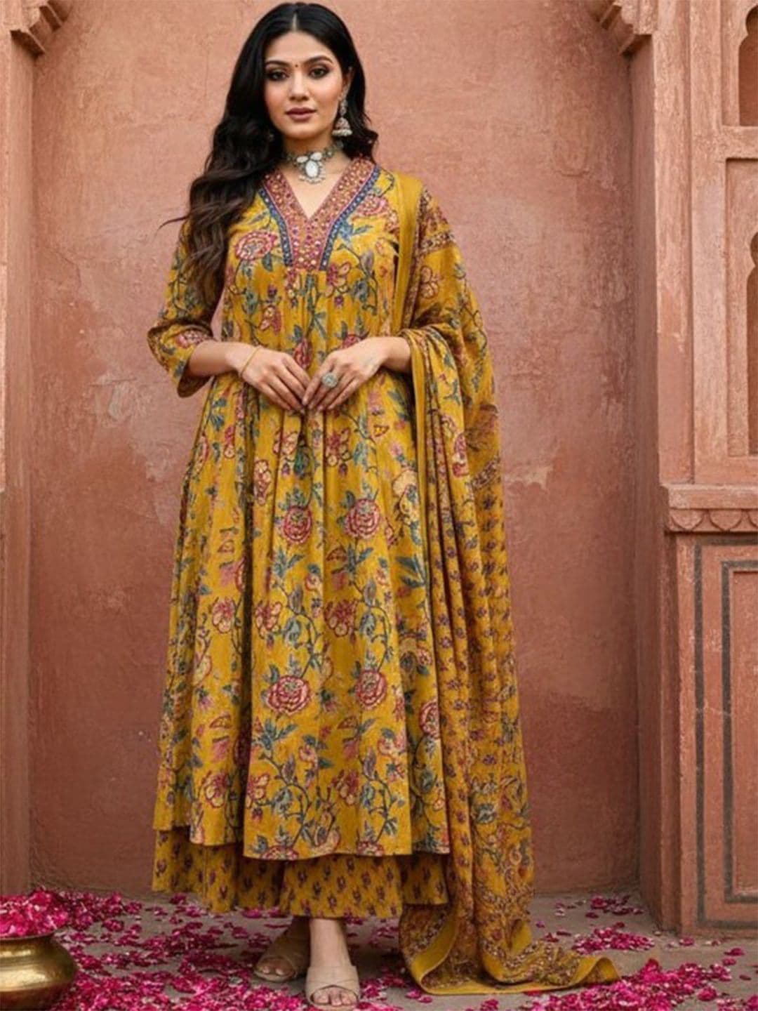 BAMSOM WEAR Women Regular Sequinned Kurta with Palazzos & With Dupatta - view 1