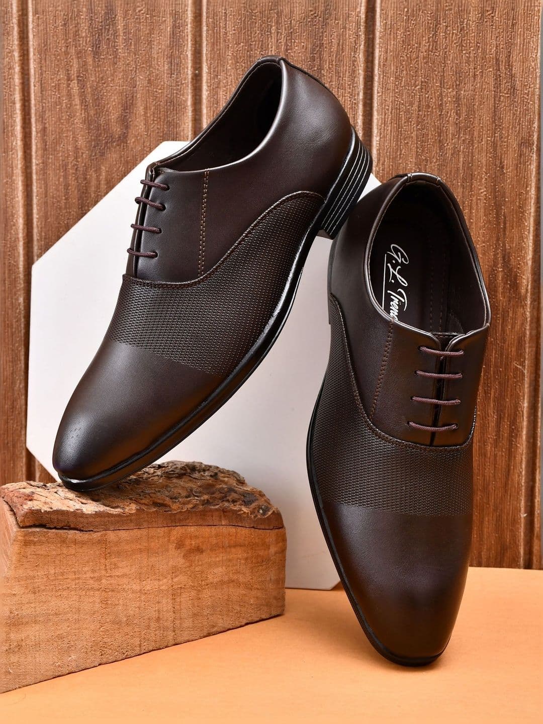 G L Trend Textured Leather Pointed Toe Lace-Ups Formal Oxfords - view 1