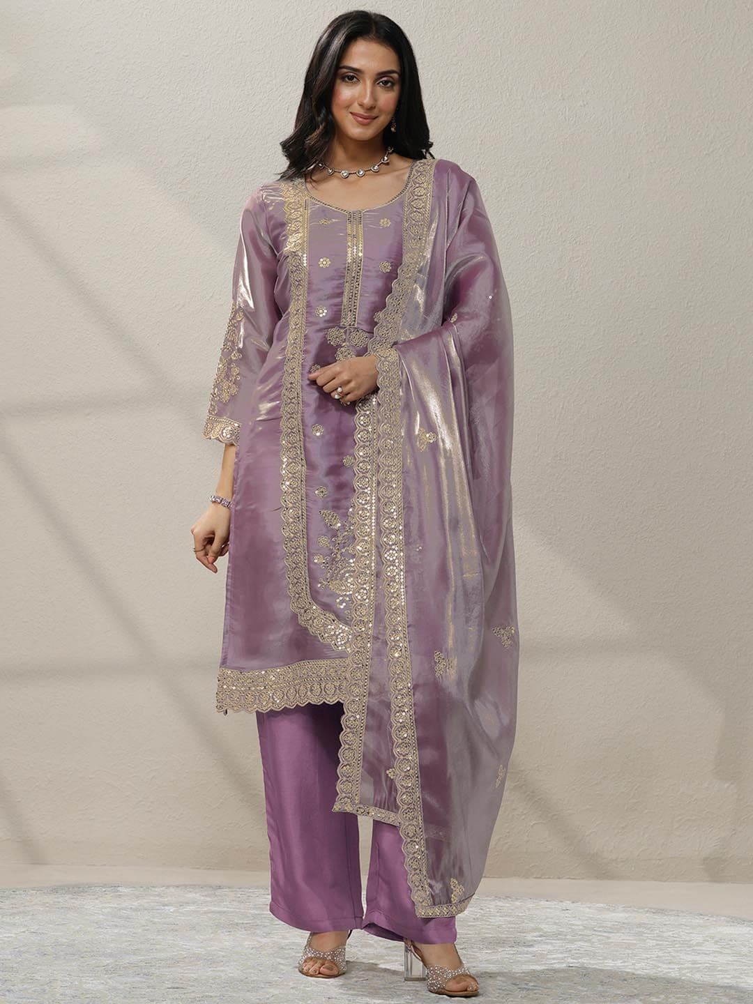 Libas Women Ethnic Motifs Embroidered Regular Sequinned Kurta with Trousers & With Dupatta - view 1