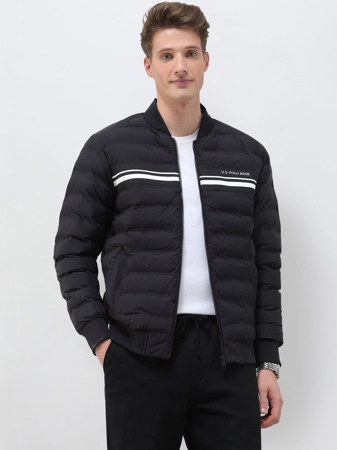 U.S. Polo Assn. Men Brand Logo Colourblocked Lightweight Bomber Jacket - view 1