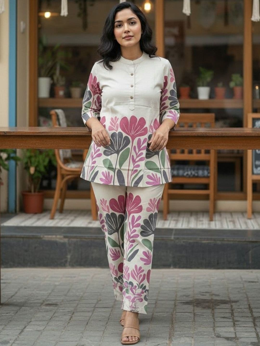 Women Basket Women Floral Printed Regular Pure Cotton Kurti with Trousers - view 1