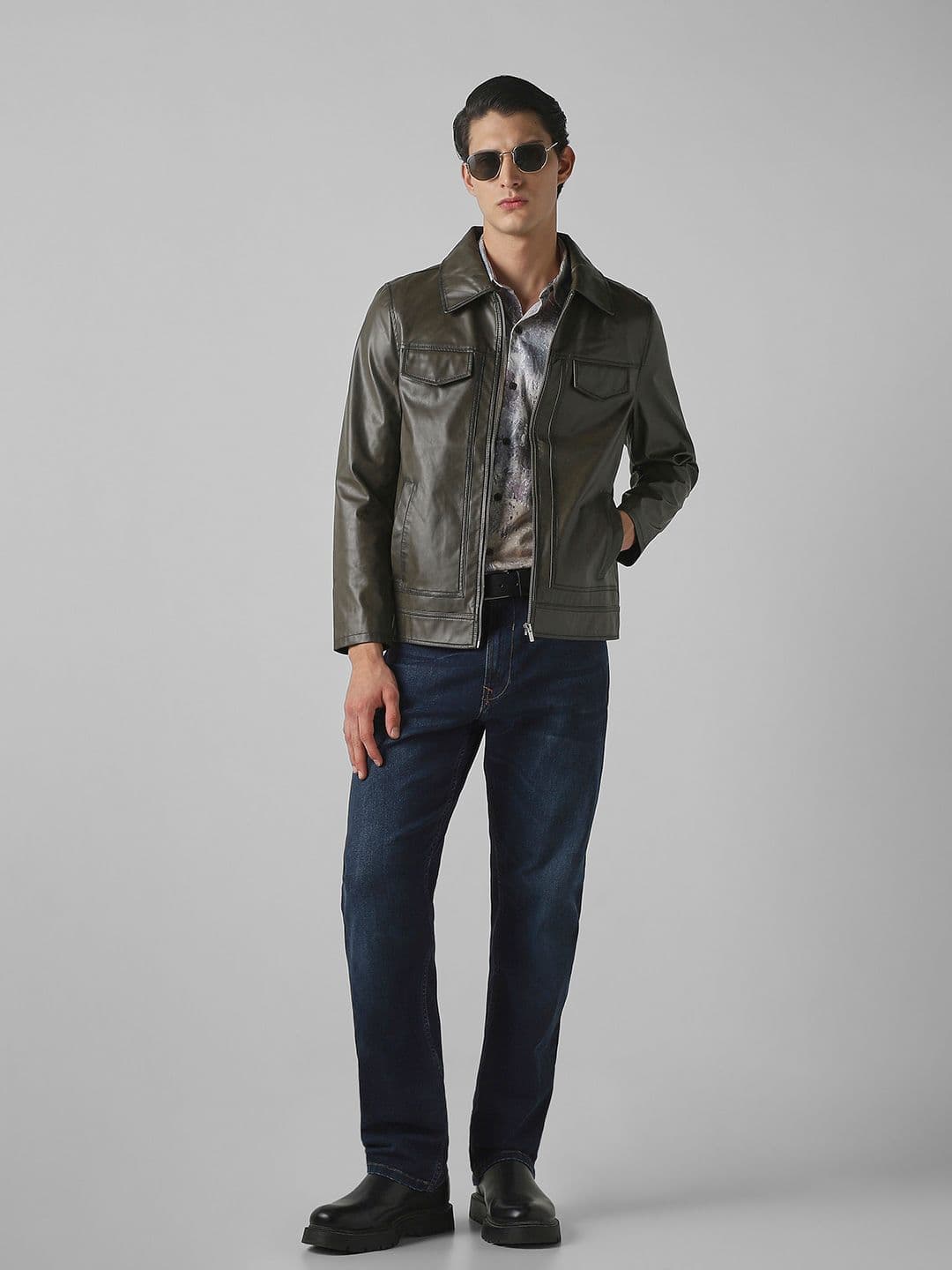Mufti Spread Collar Leather Jacket - view 1