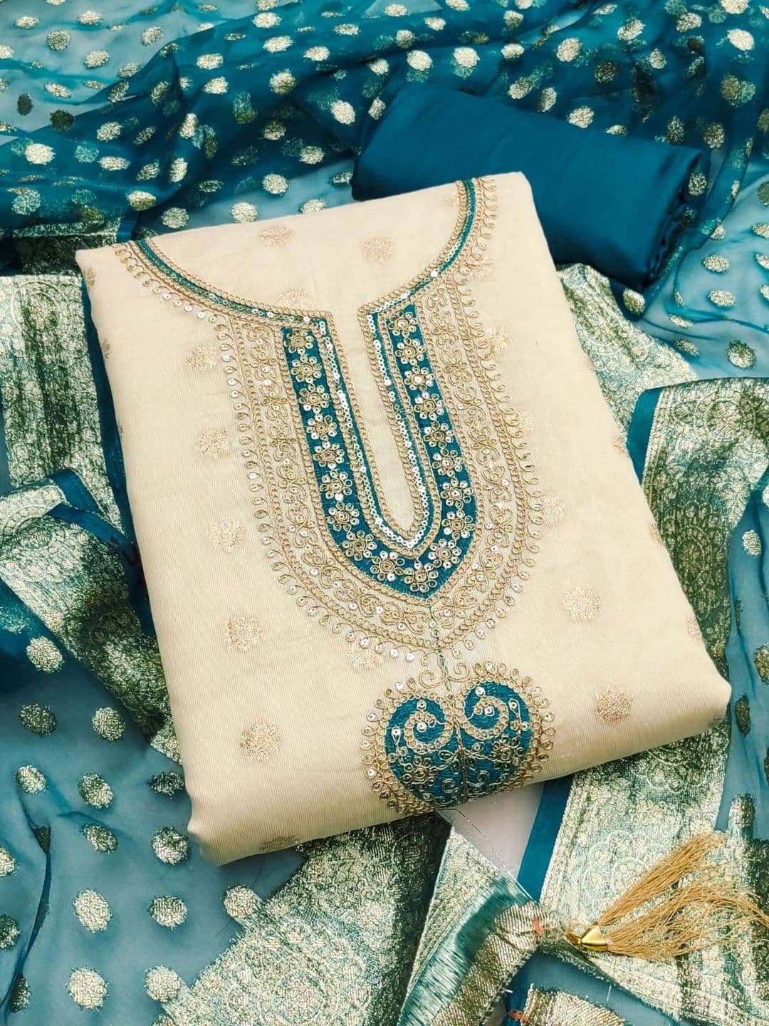 KALINI Embroidered Unstitched Dress Material - view 1
