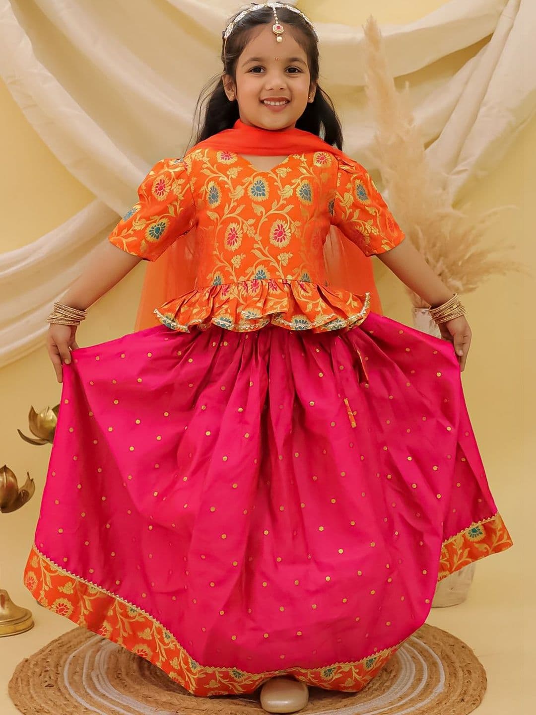 BownBee Girls Embroidered Ready to Wear Lehenga & Blouse With Dupatta - view 1