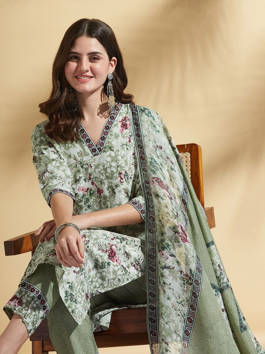Moda Rapido Women Floral Printed Regular Gotta Patti Kurta with Trousers & With Dupatta - view 1