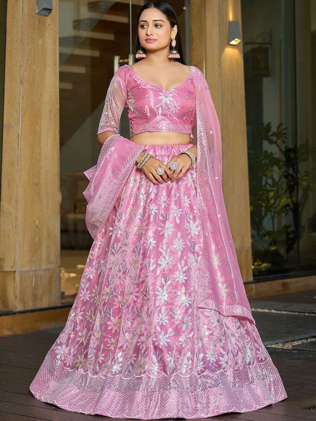Warthy Ent Embroidered Sequinned Semi-Stitched Lehenga & Blouse With Dupatta - view 1