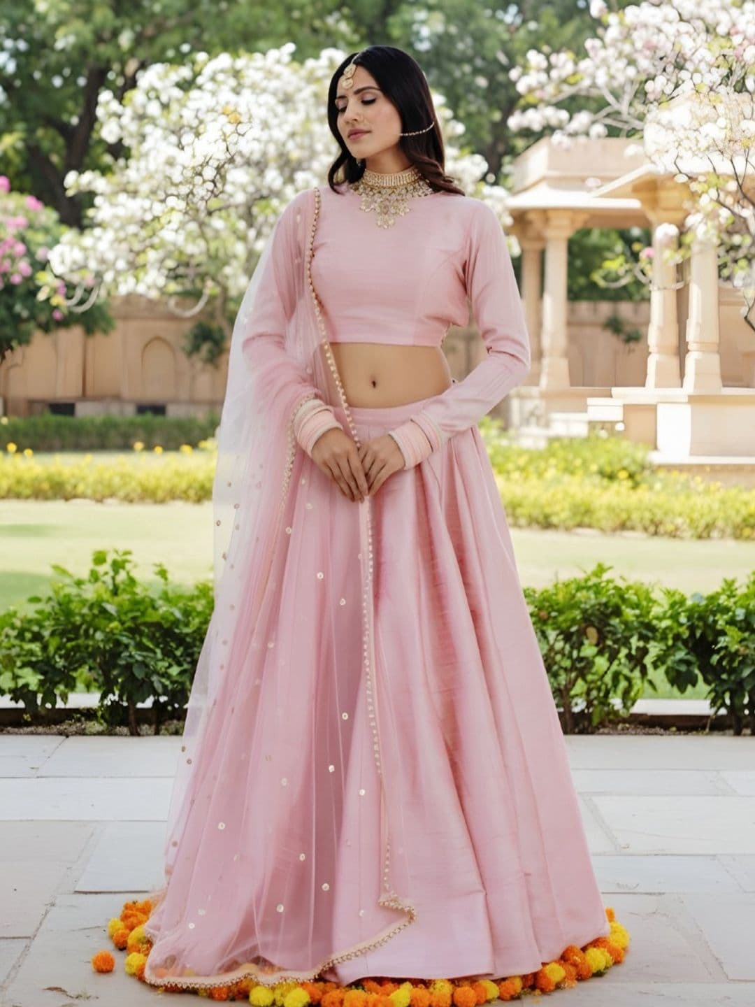LABEL MAE Sequinned Ready to Wear Lehenga & Blouse With Dupatta - view 1