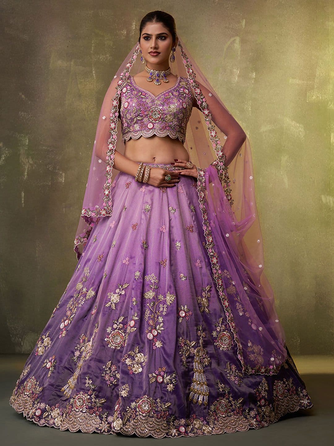 panchhi Sequinned Embroidered Tissue Lehenga Choli With Dupatta - view 1