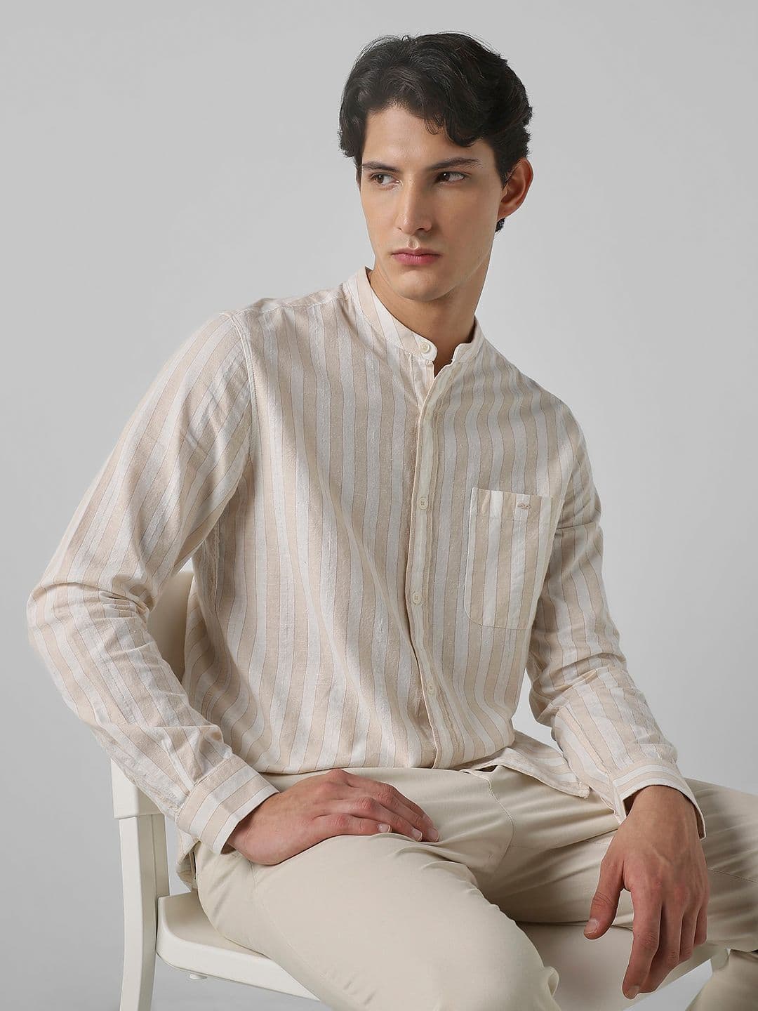 Mufti Men Vertical Striped Mandarin Collar Casual Shirt - view 1