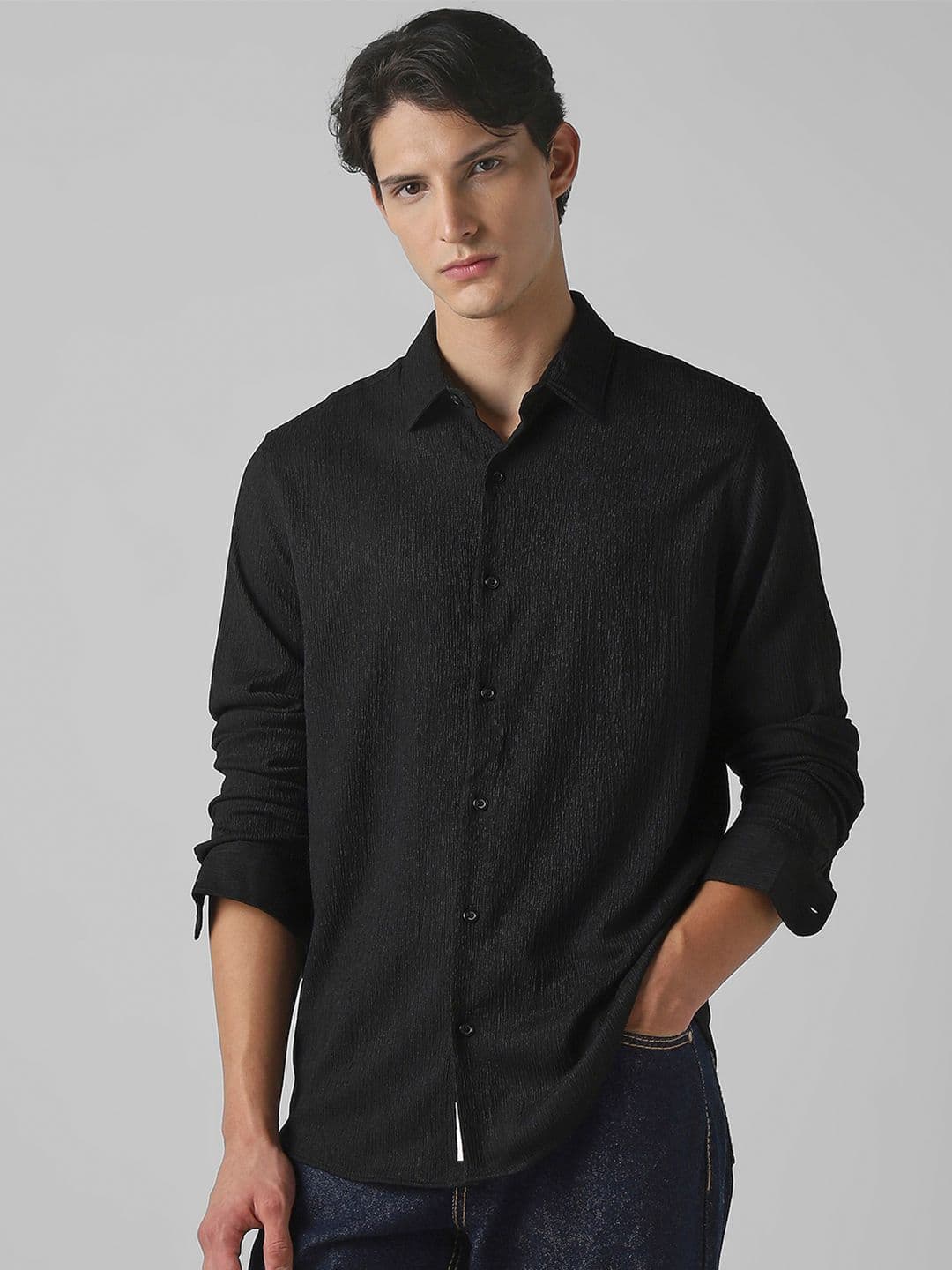 Mufti Men Cutaway Collar Textured Slim Fit Casual Shirt - view 1