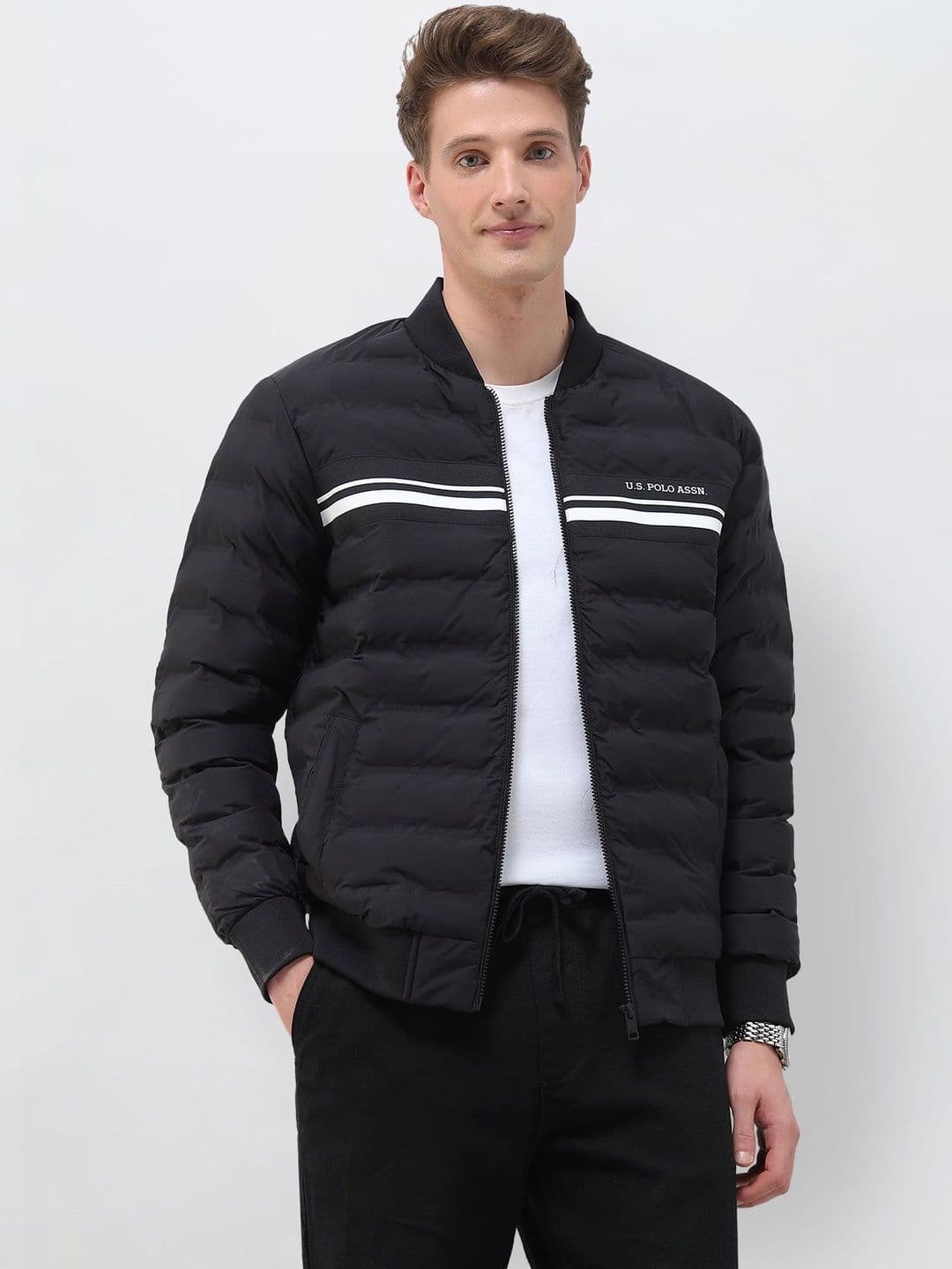 U.S. Polo Assn. Men Brand Logo Colourblocked Puffer Jacket - view 1