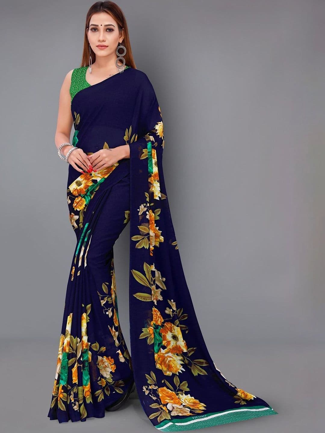STYLE MODA Floral Poly Georgette Saree - view 1