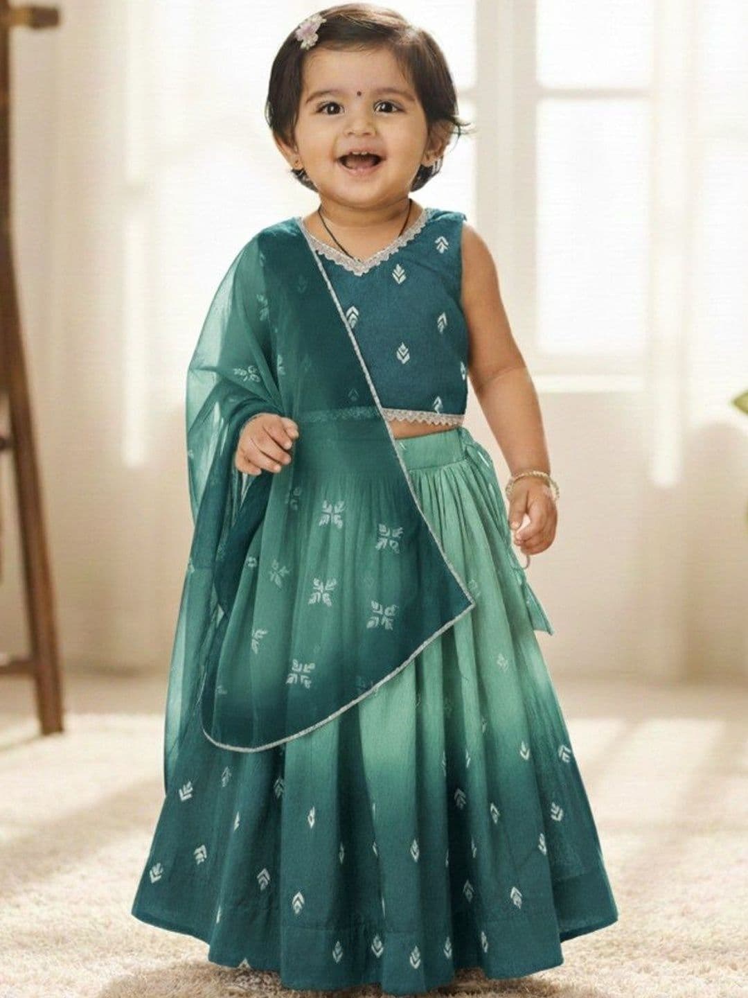 BAESD Girls Embroidered Mukaish Foil Print Ready to Wear Lehenga & Blouse With Dupatta - view 1