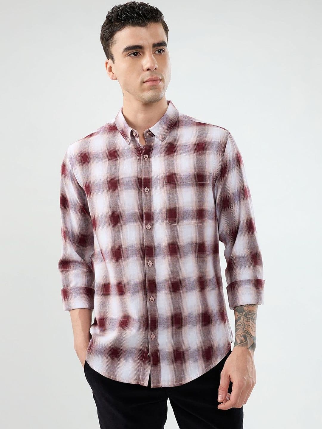 HERE&NOW Men Slim Fit Tartan Checks Checked Casual Shirt