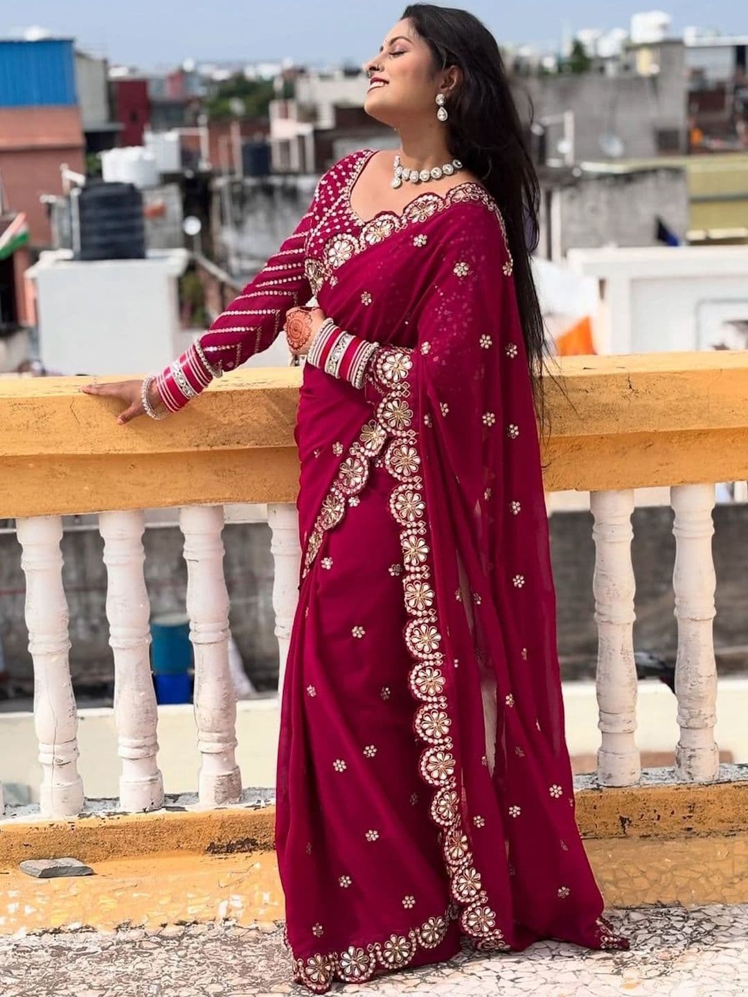 Being Naari Embellished Sequinned Pure Georgette Heavy Work Saree - view 1