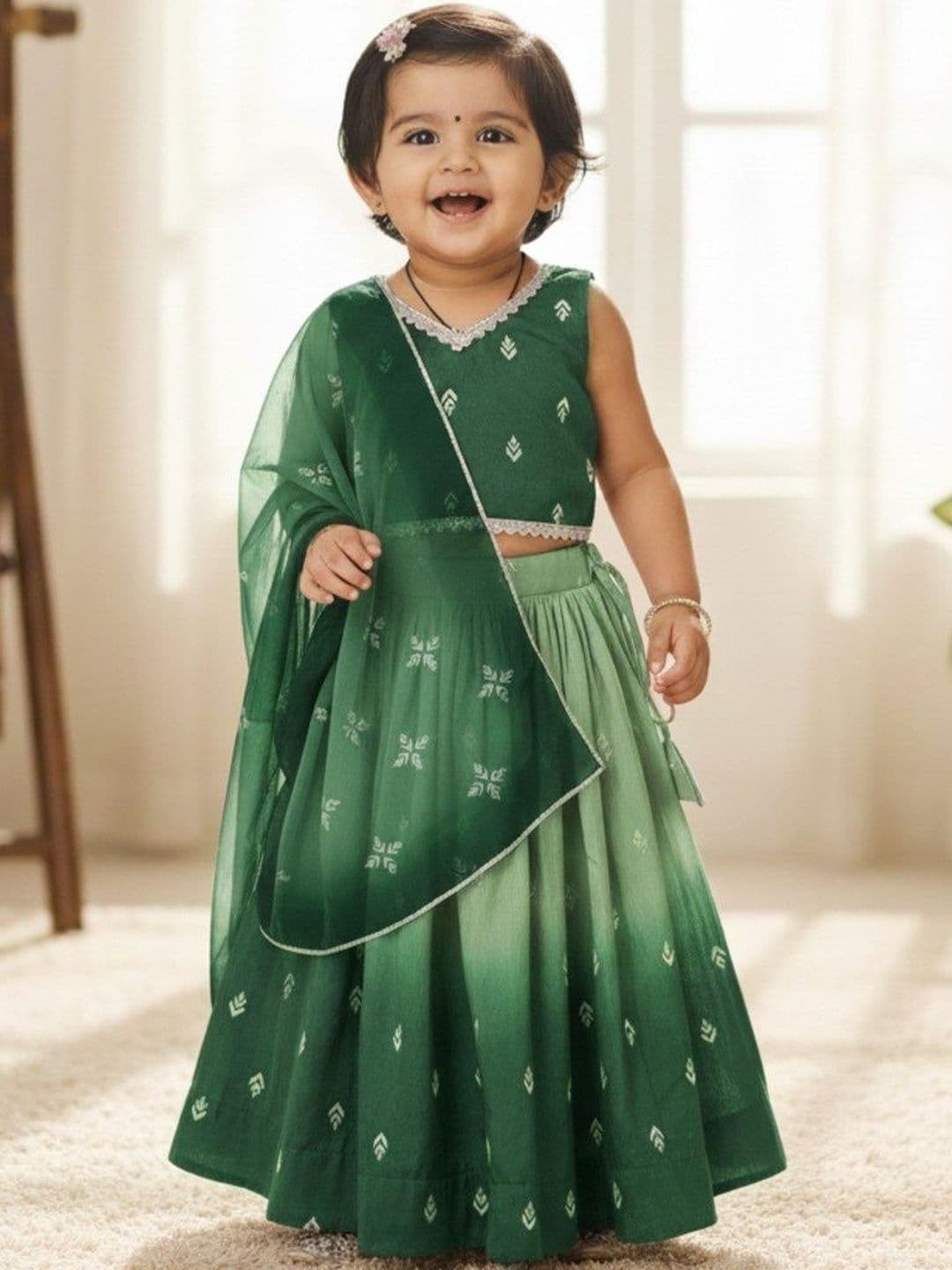 BAESD Girls Printed Mukaish Foil Print Ready to Wear Lehenga & Blouse With Dupatta - view 1