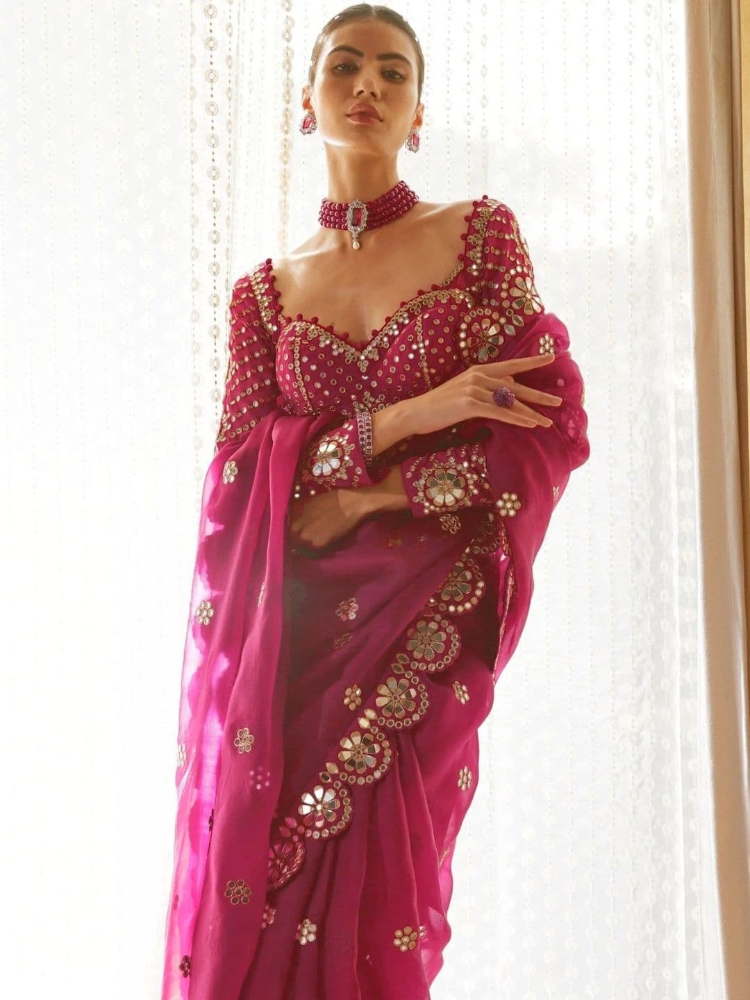 Being Naari Embellished Mirror Work Pure Georgette Heavy Work Saree - view 1