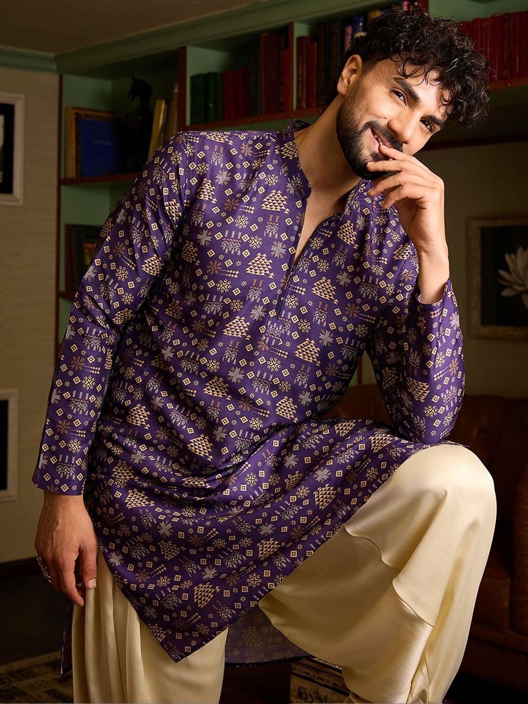 CHHAAP Silk Blend Floral Straight Above Knee Kurta - view 1