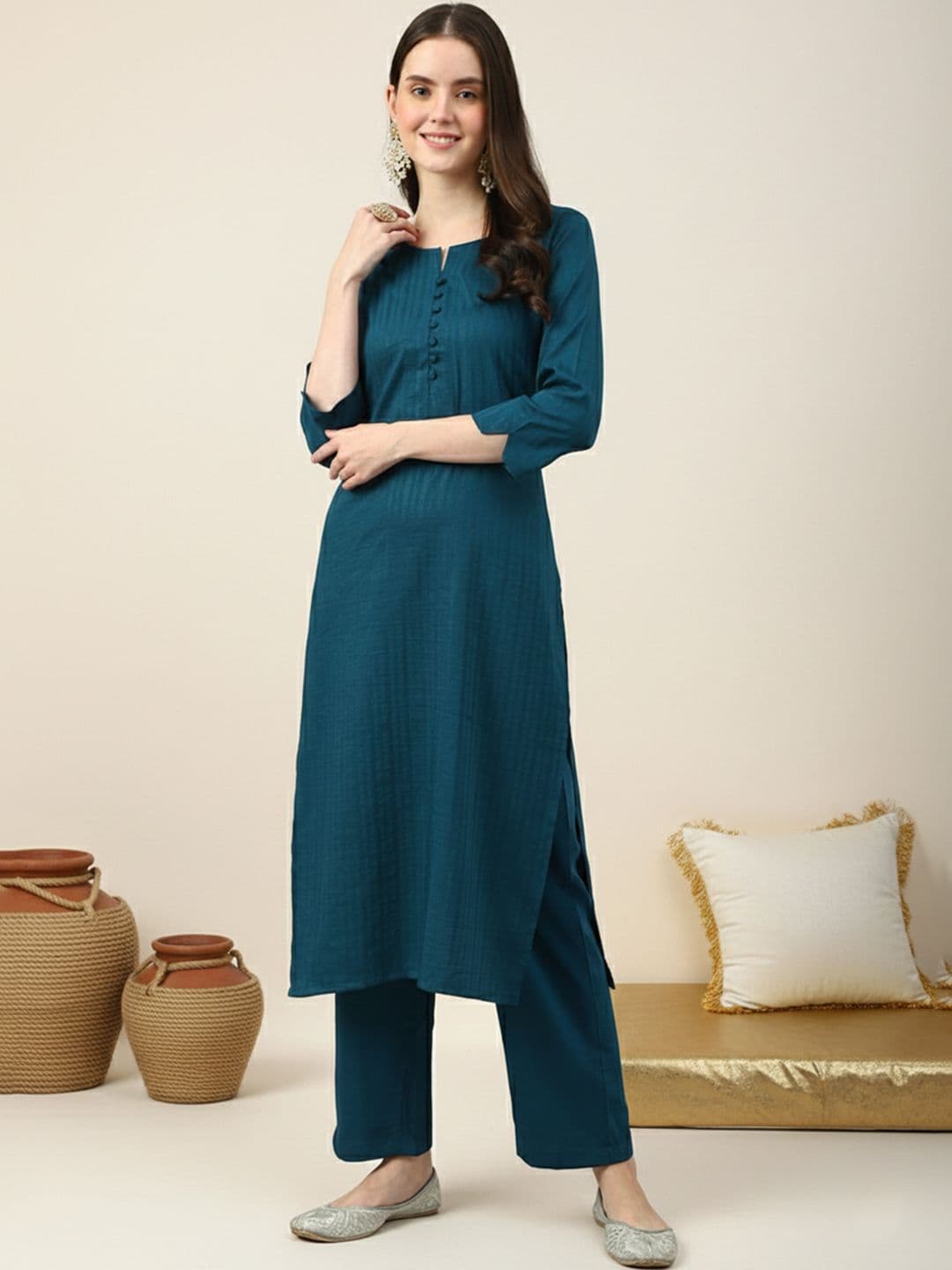 KALINI Stripes Printed Regular Kurta with Trousers - view 1