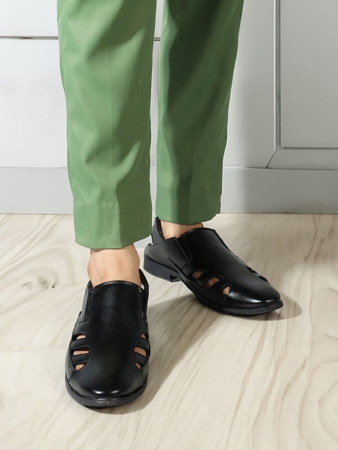 Carlton London Men Laser Cut Shoe-Style Sandals With Backstrap - view 1