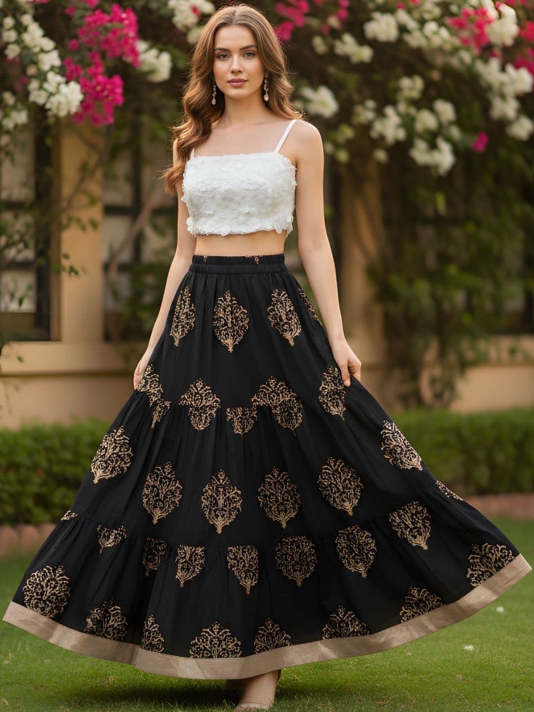 Sera Printed Pure Cotton Maxi Flared Skirts - view 1
