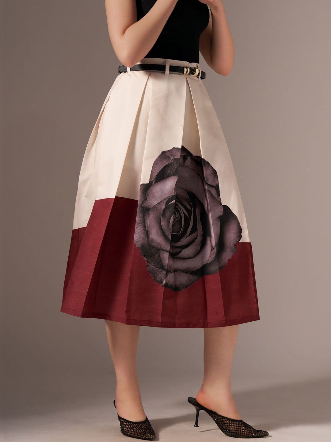 AASK Printed Pure Cotton Midi Flared Skirt - view 1