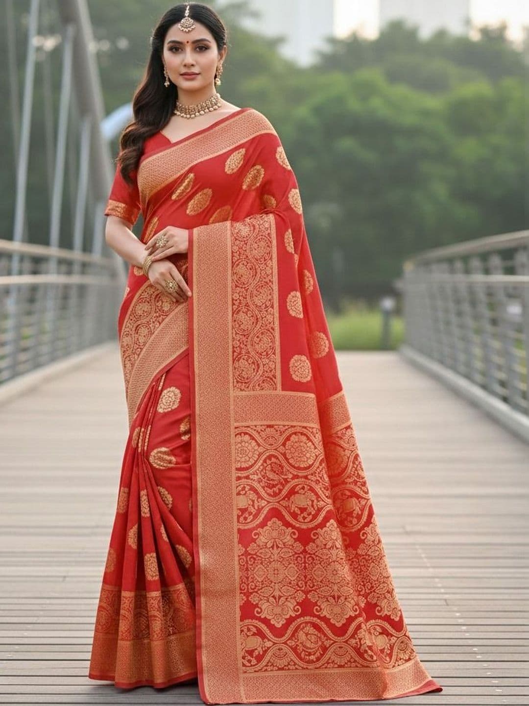YUGAVEERAA Woven Design Zari Silk Blend Heavy Work Banarasi Saree - view 1